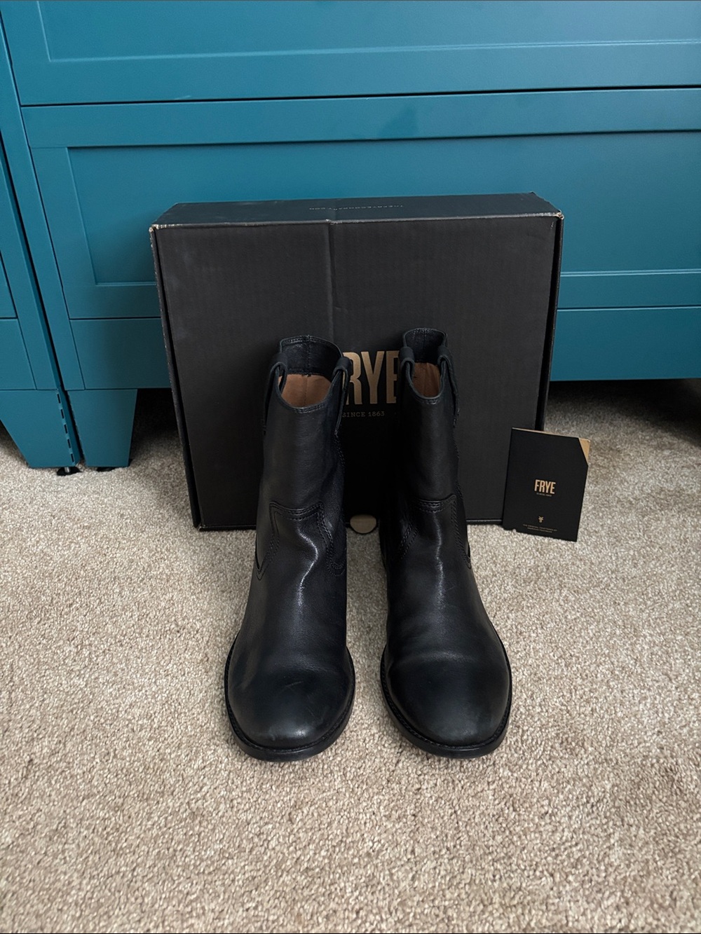 Frye Black Leather Pull-On Ankle Boots